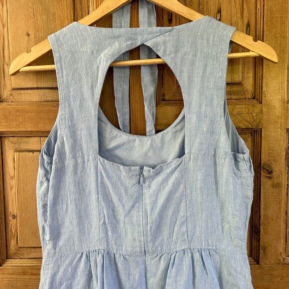 Ann Taylor LOFT Size 2 Blue Linen‎ Tank Dress Open Back Classic Pockets Belted - Picture 8 of 11